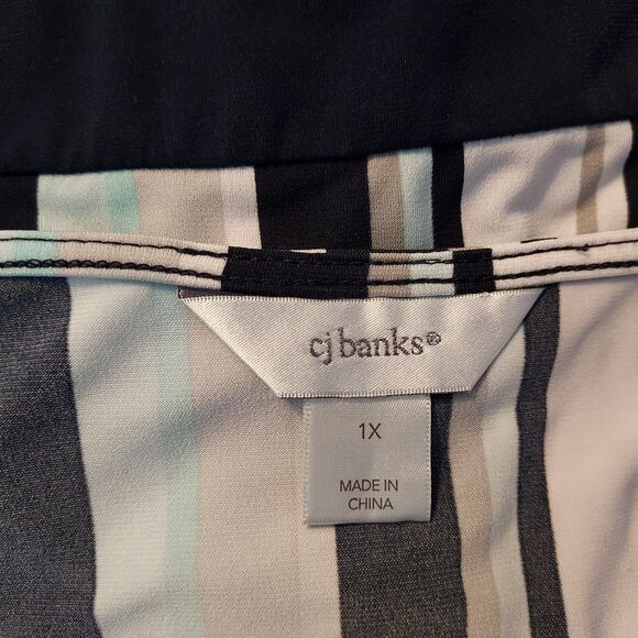 CJ Banks Dress Striped Stretch Womens Plus size 1X Surplice V Neck Short Sleeves - Picture 7 of 13